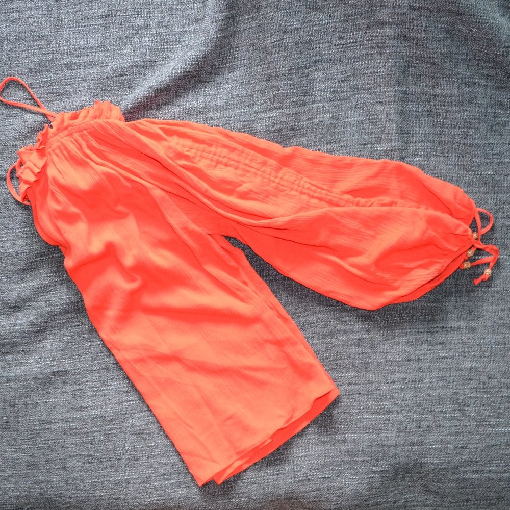 Boho Flowy Coral Top with Drawstring